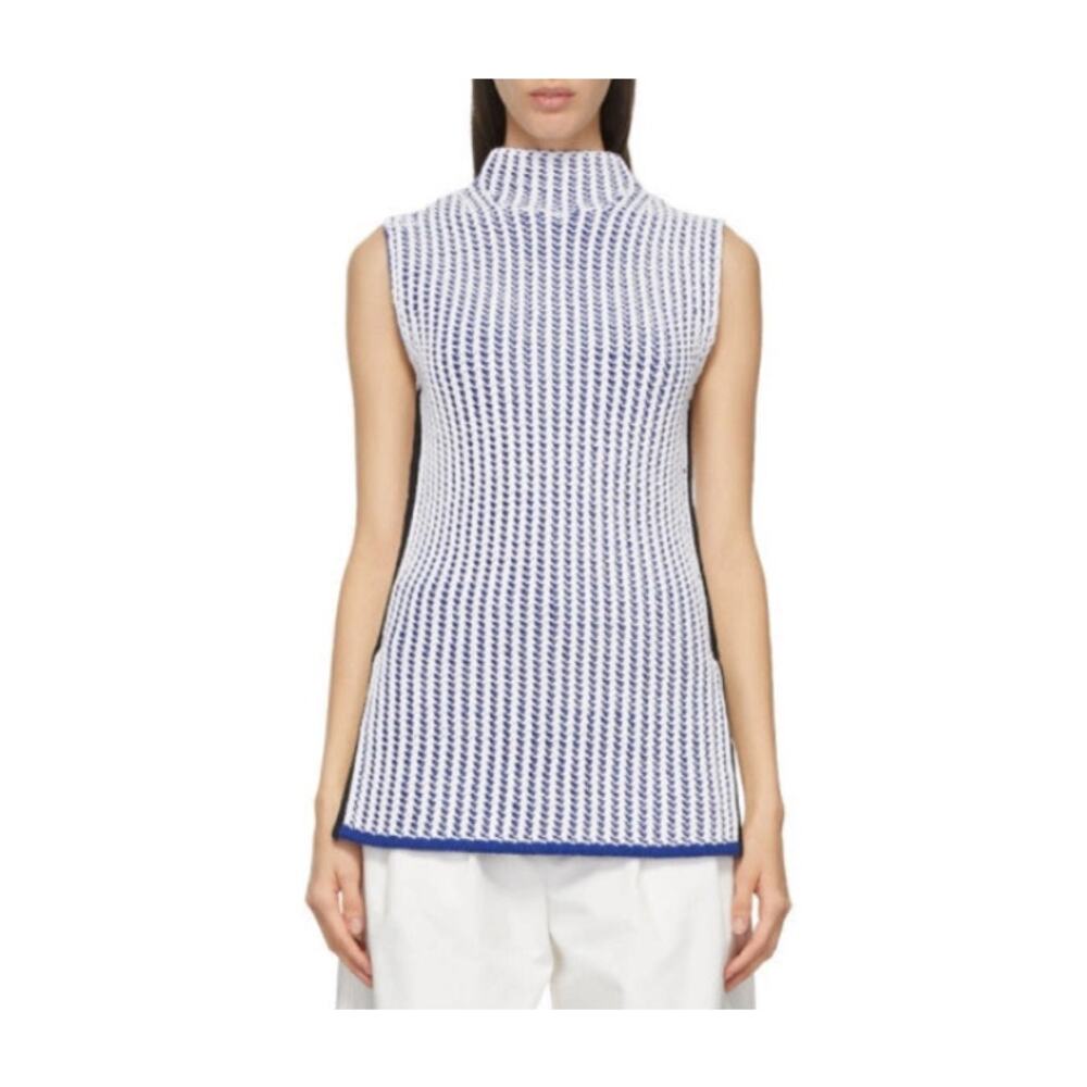 Womens 3.1 Phillip Lim White and Blue Sleeveless Turtleneck Sweater Size XS EUC